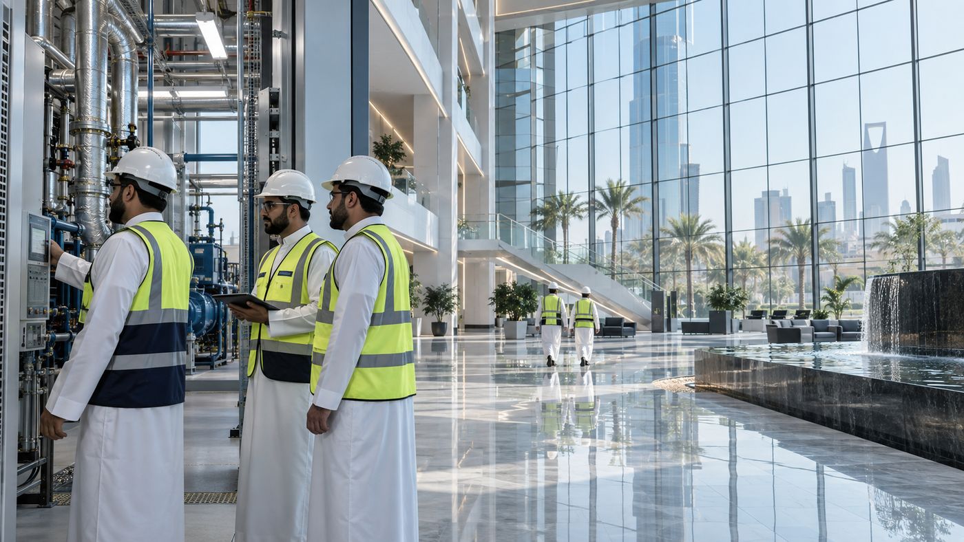 مهندسو رؤية يتابعون تشغيل أنظمة منشأة حديثة